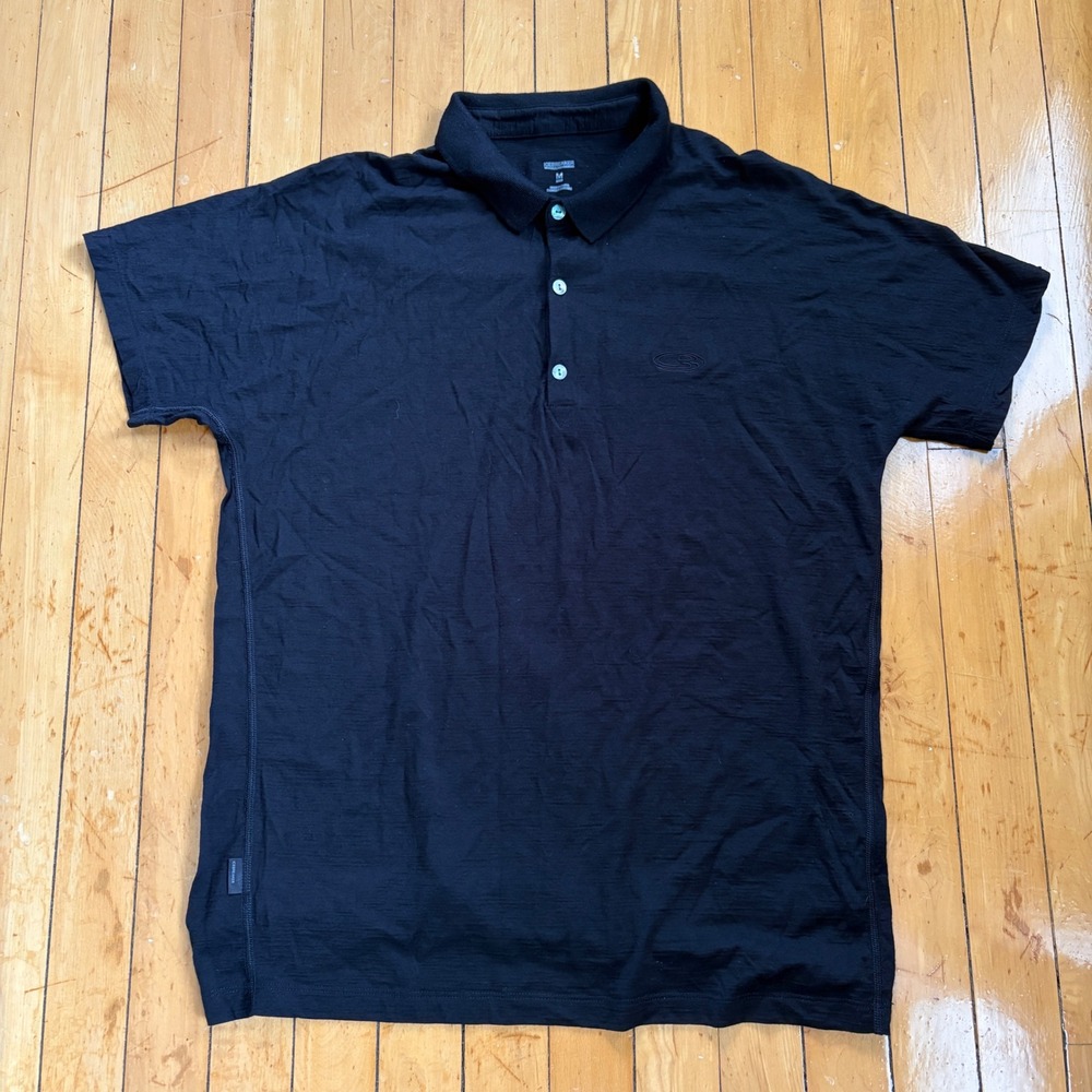 Icebreaker Merino Wool Shirt Mens Medium Black Polo Lightweight Outdoor